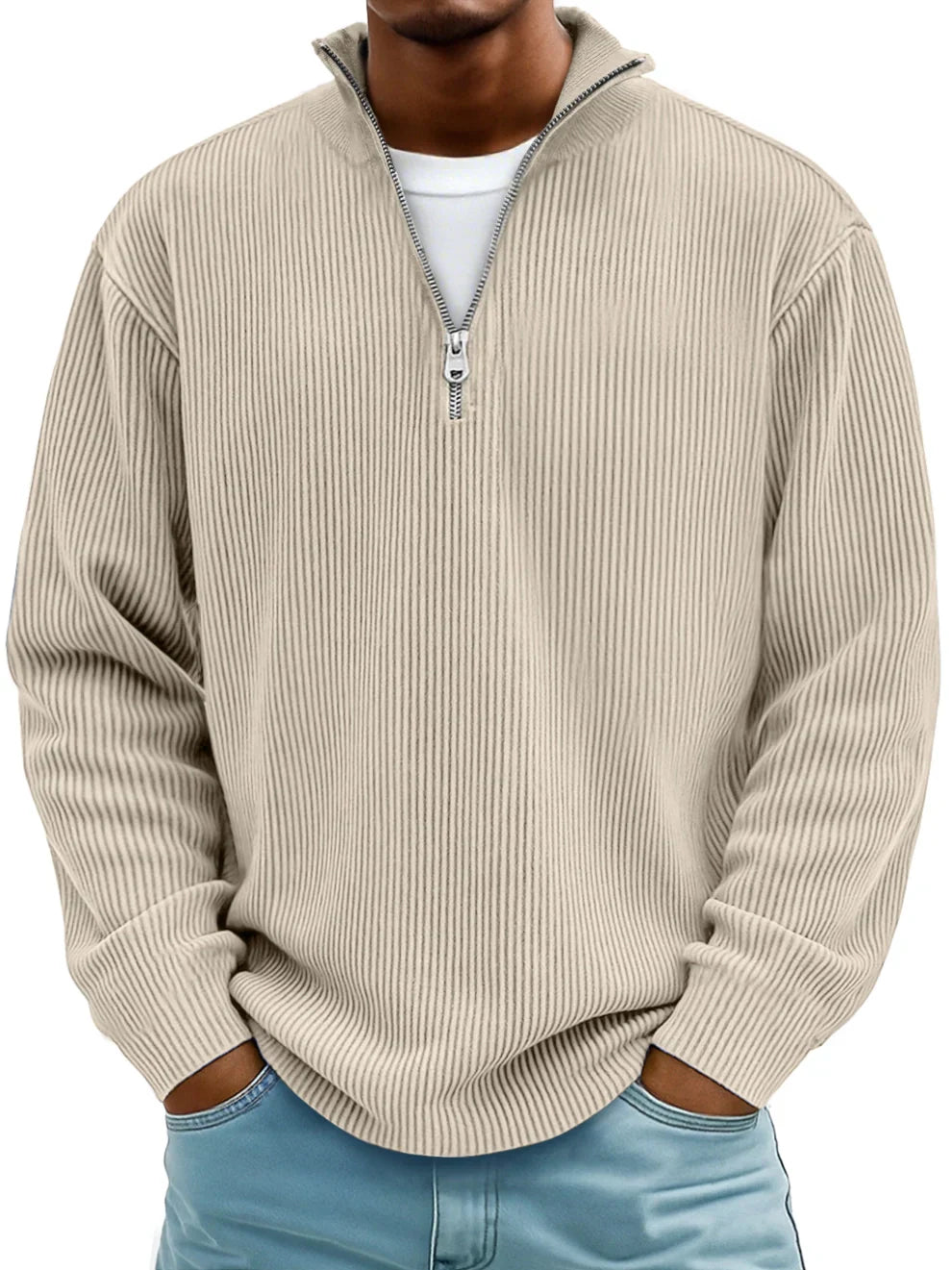 Osrelan - Ribbed Long-Sleeve Quarter-Zip Pullover Sweater