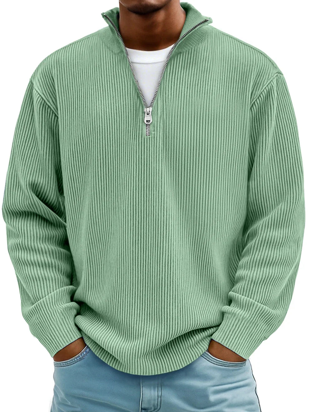 Osrelan - Ribbed Long-Sleeve Quarter-Zip Pullover Sweater