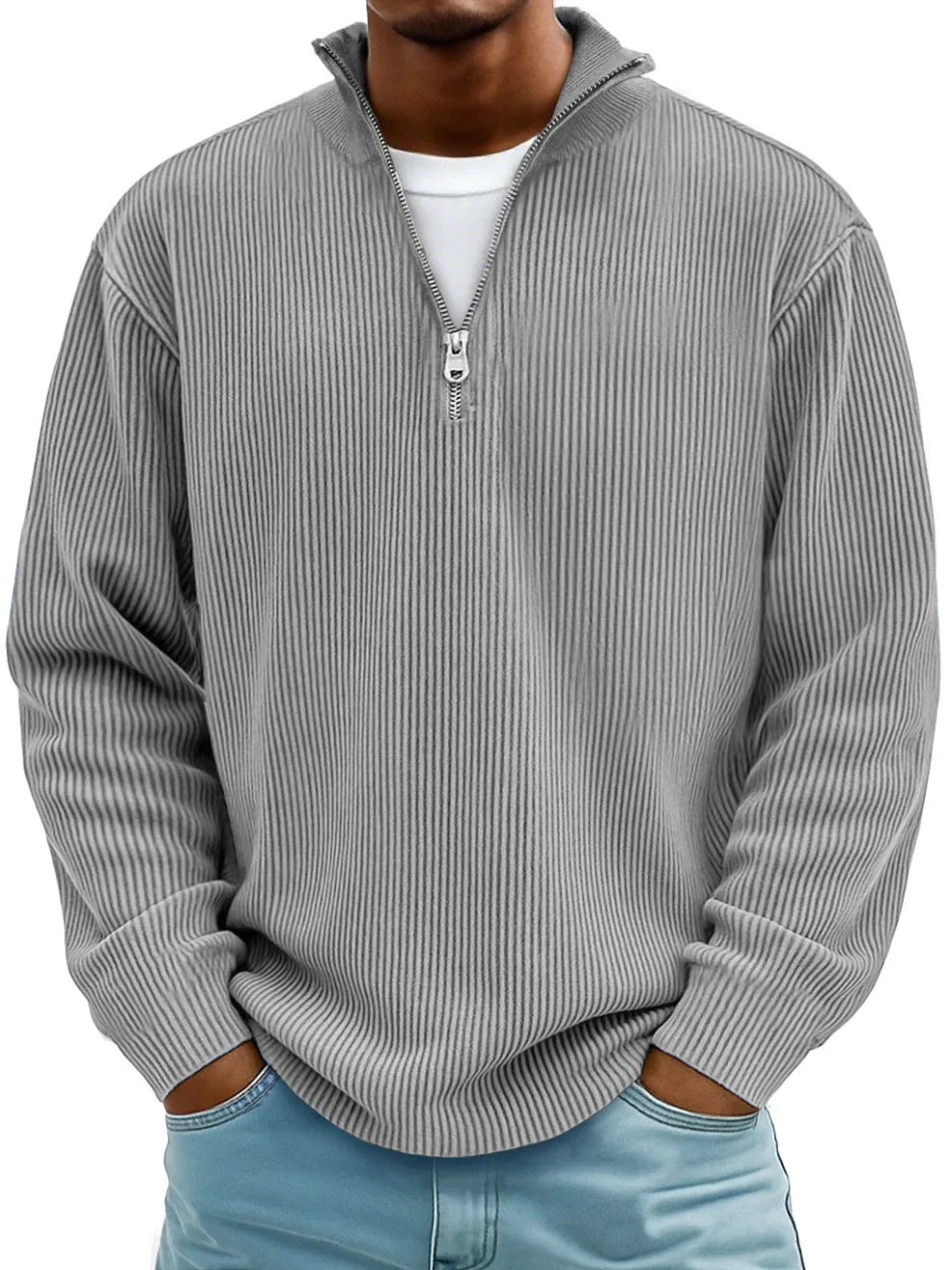 Dimitar - Ribbed Long-Sleeve Quarter-Zip Pullover Sweater