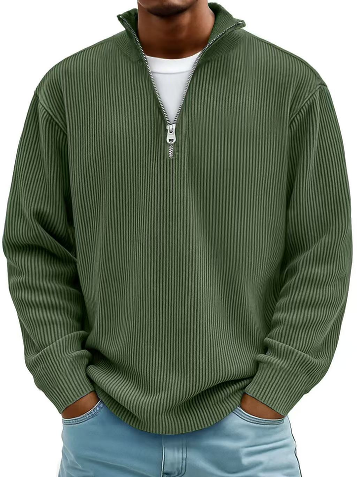 Dimitar - Ribbed Long-Sleeve Quarter-Zip Pullover Sweater