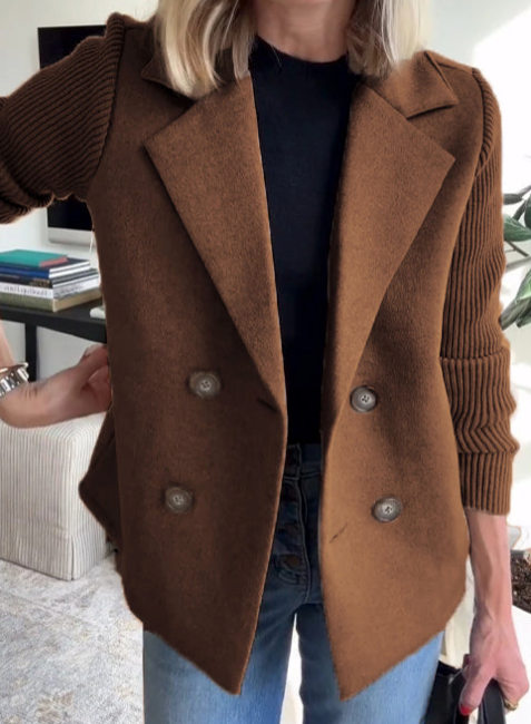Novana - Blazer With Ribbed Sleeves and Lapel Collar