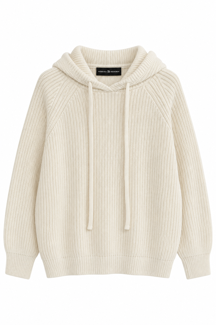 Lira - Ribbed Knit Drawstring Hooded Sweater