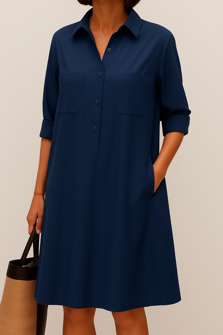 Nelida - Elegant Long Sleeve Dress With Pocket