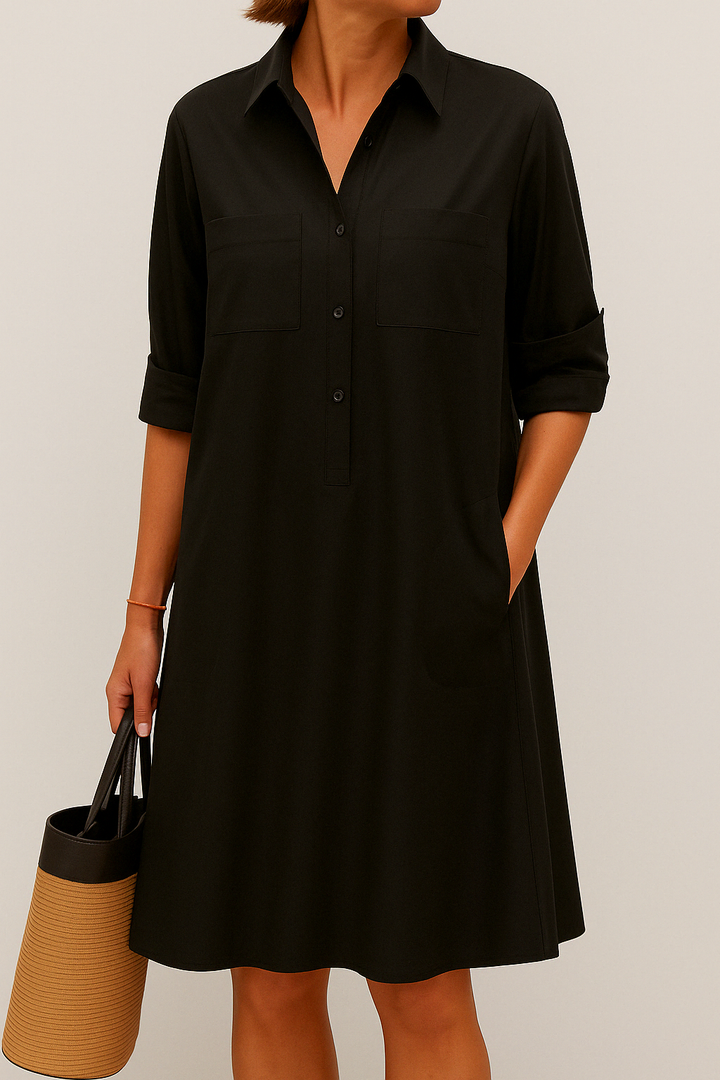 Nelida - Elegant Long Sleeve Dress With Pocket