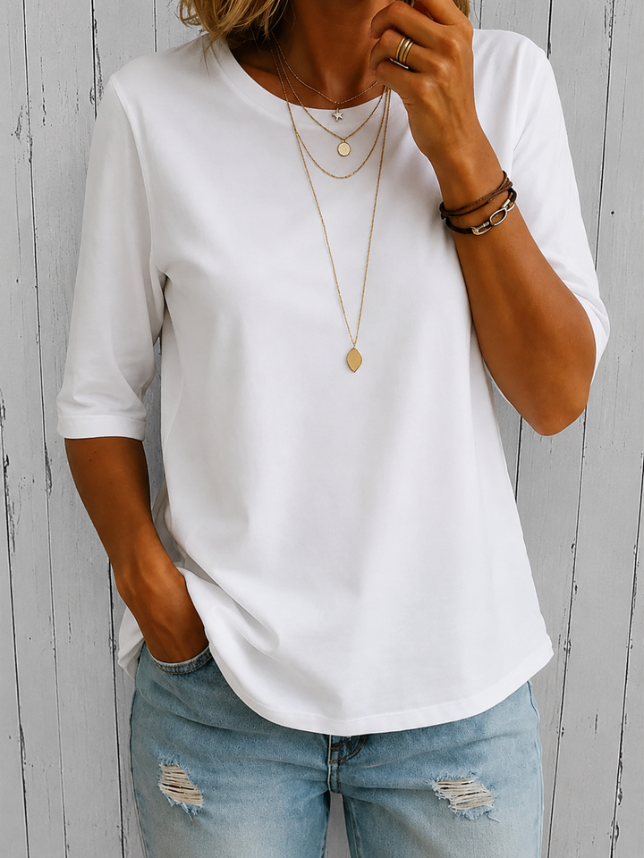Alivea - Crew Neck Three Quarter Sleeve T-Shirt