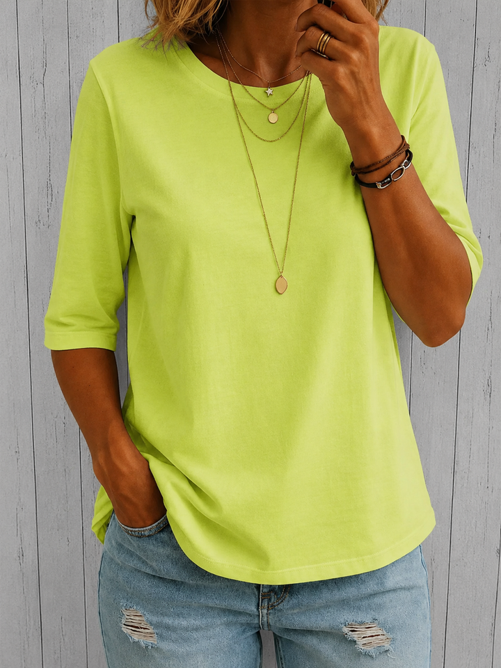 Alivea - Crew Neck Three Quarter Sleeve T-Shirt