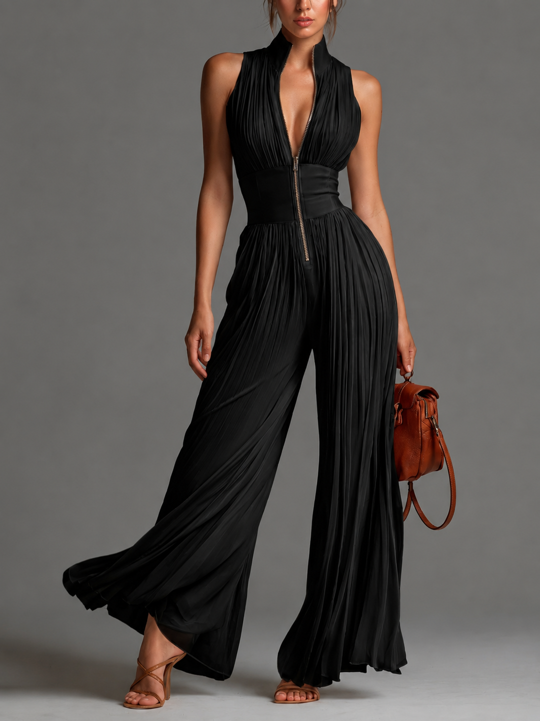 Kleira - Sleeveless Pleated Jumpsuit