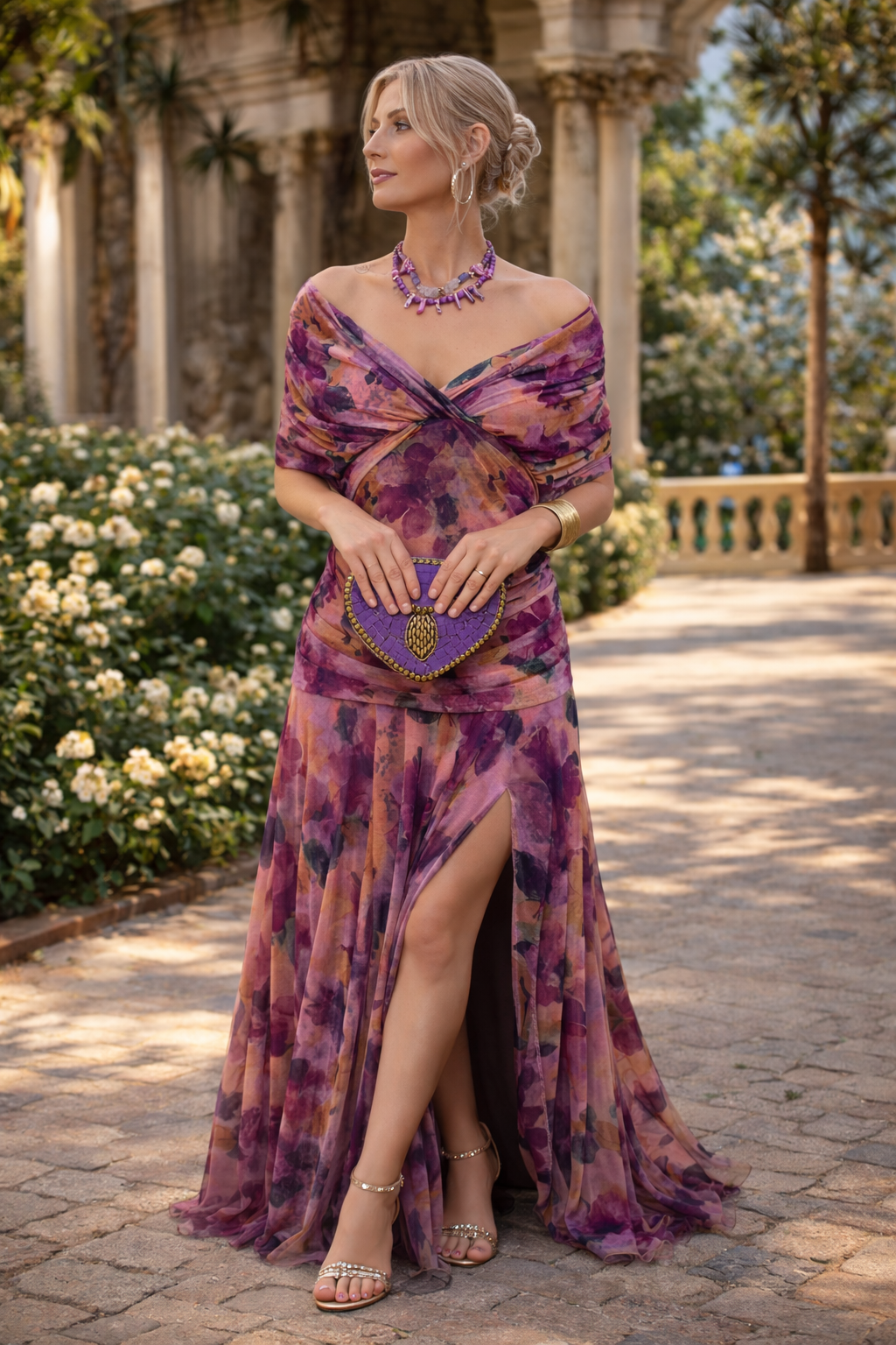 Nadeesha - Long Floral Dress With V Neck