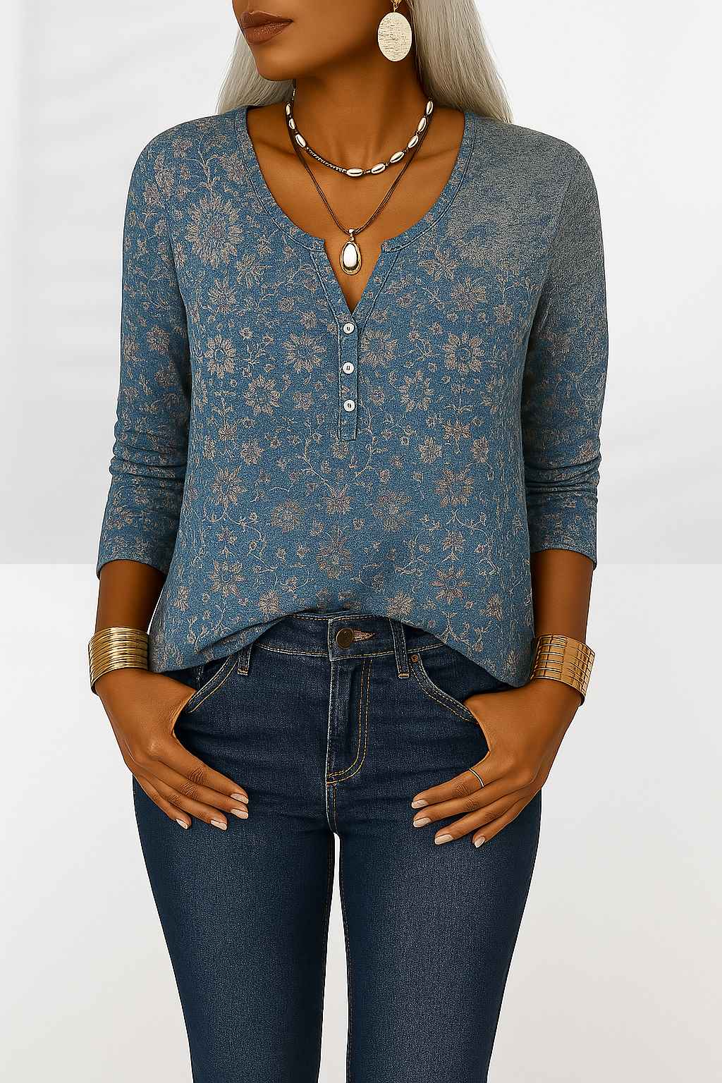Flossie - Blouse With Floral Patterns And Long Sleeves