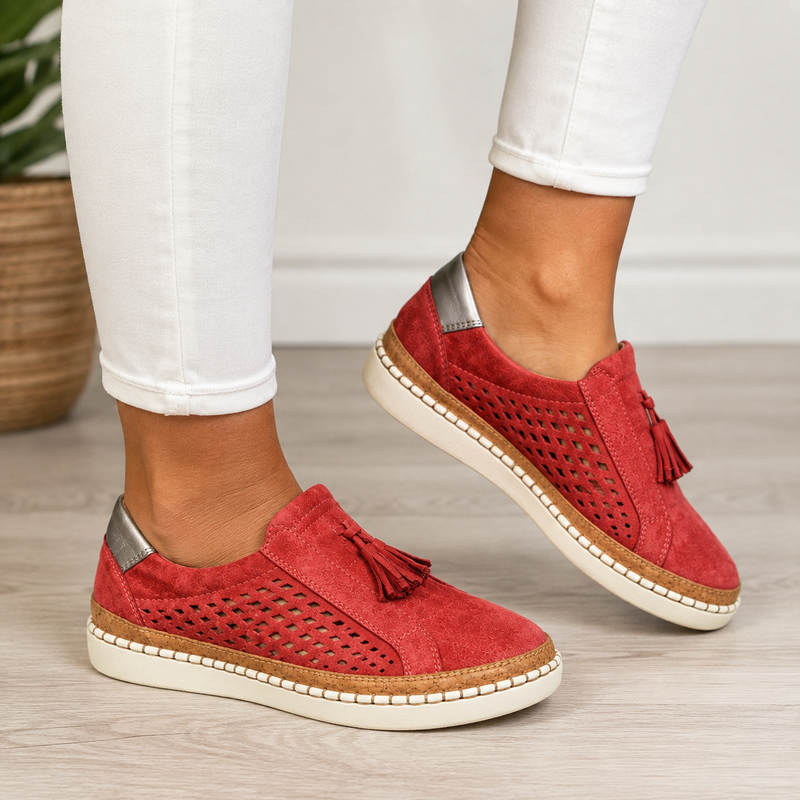 Neriana - Perforated Tassel Slip-On Platform Loafers