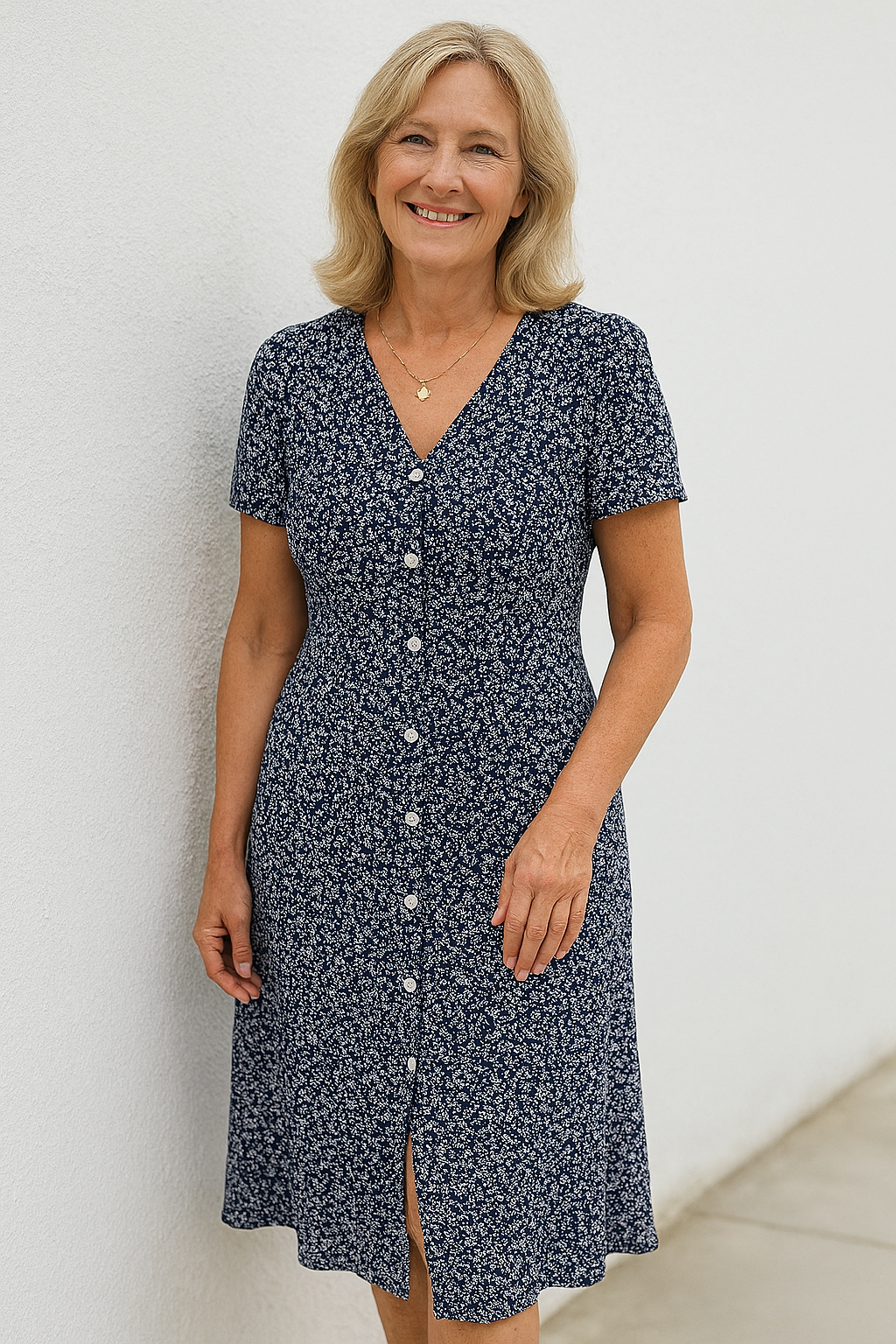 Rayella - V-Neck And Button-Down Midi Dress