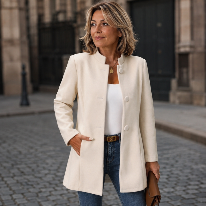 Avelana - Collarless Button-Front Longline Coat