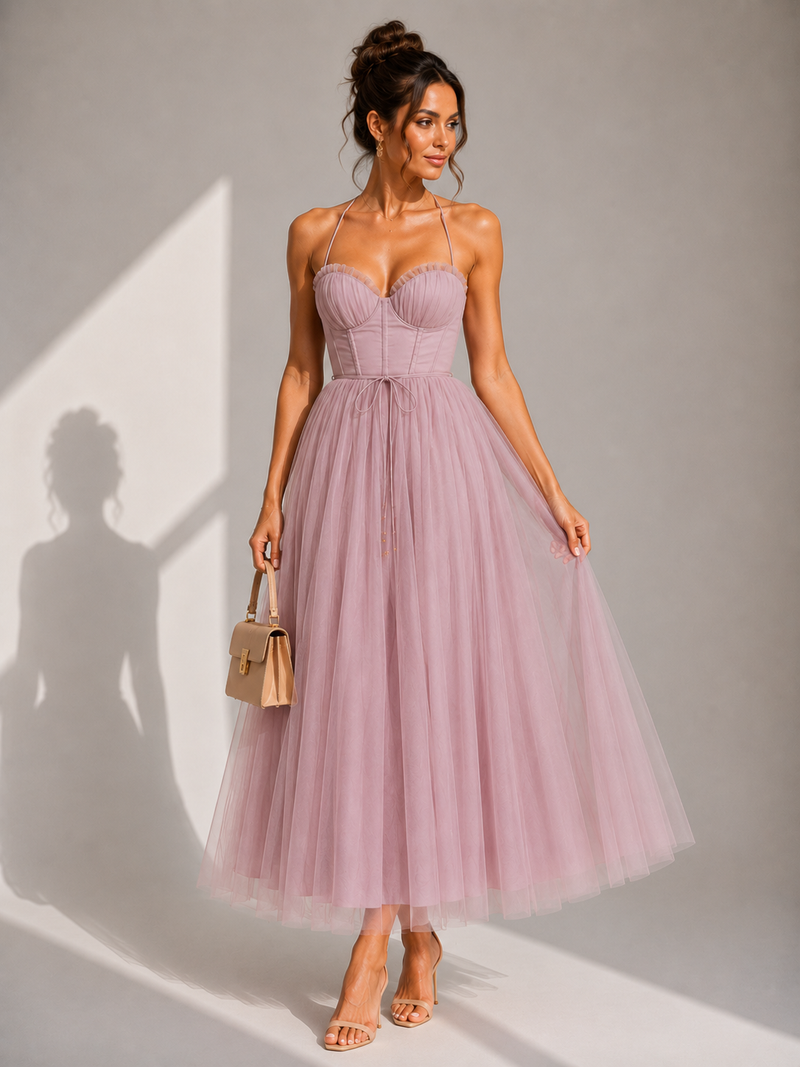 Chiyoko - Elegant Midi Dress With Open Back