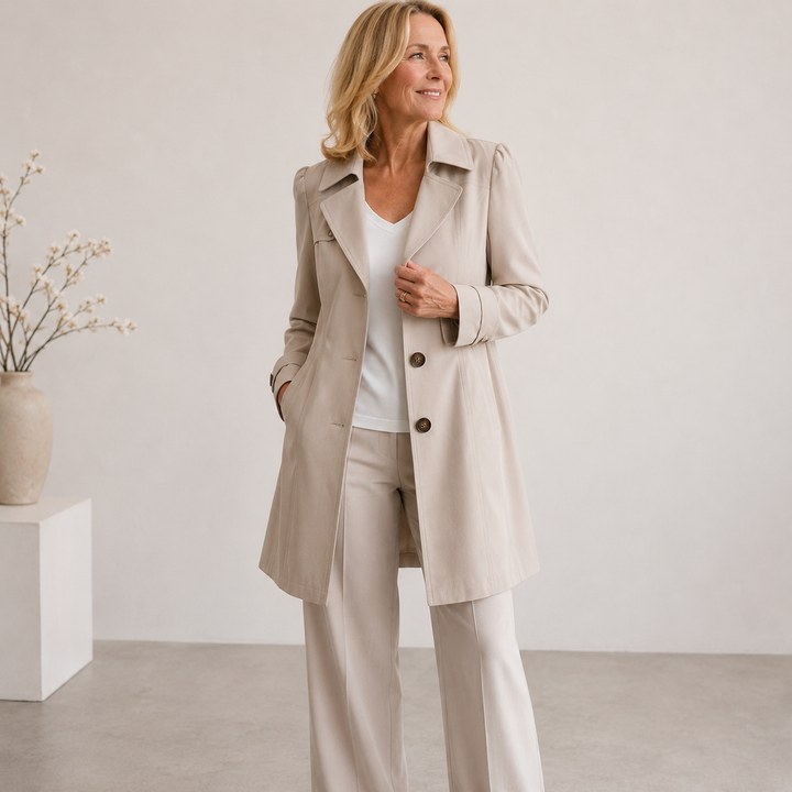 Ellice - Long Sleeve Trench Coat With Button