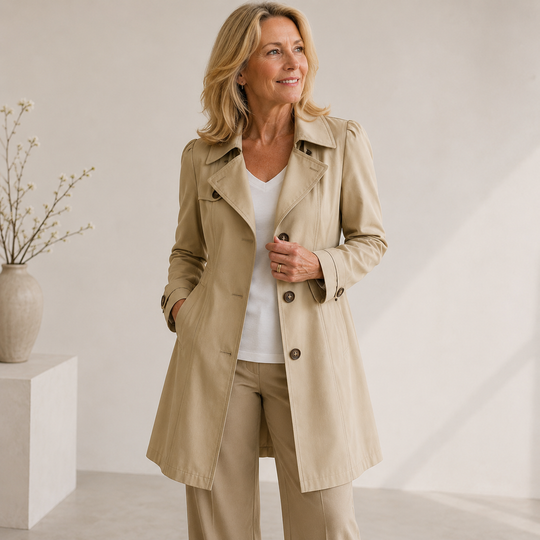 Ellice - Long Sleeve Trench Coat With Button