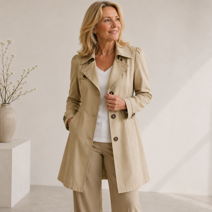 Ellice - Long Sleeve Trench Coat With Button
