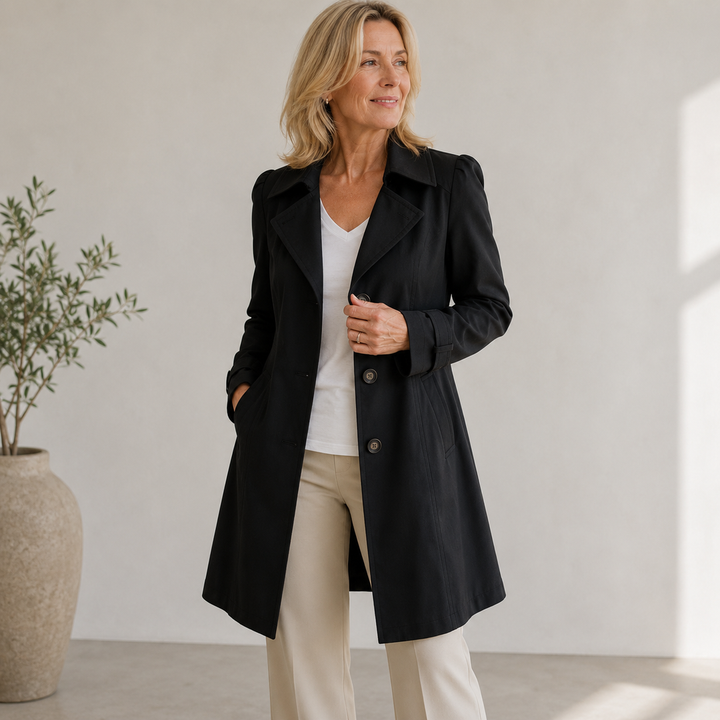 Ellice - Long Sleeve Trench Coat With Button
