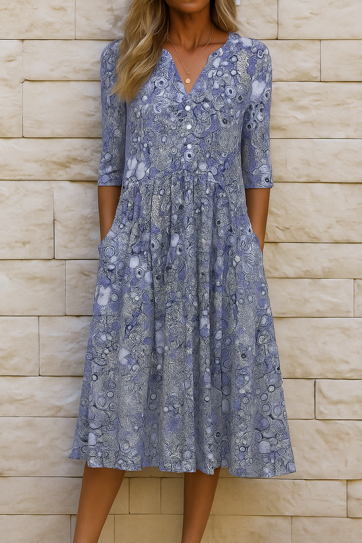 Eliskaa - Elegant Floral Dress With V-Neck