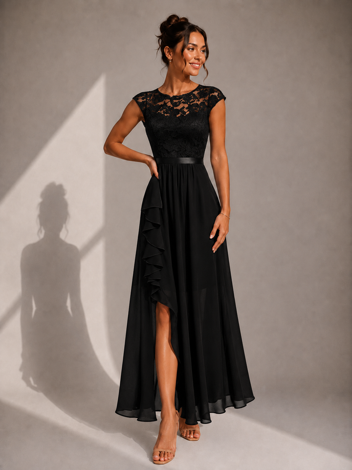 Yoanna - Stylish Lace-Up Maxi Dress With Ruffles