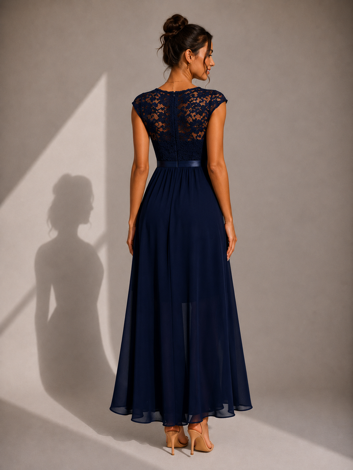Yoanna - Stylish Lace-Up Maxi Dress With Ruffles