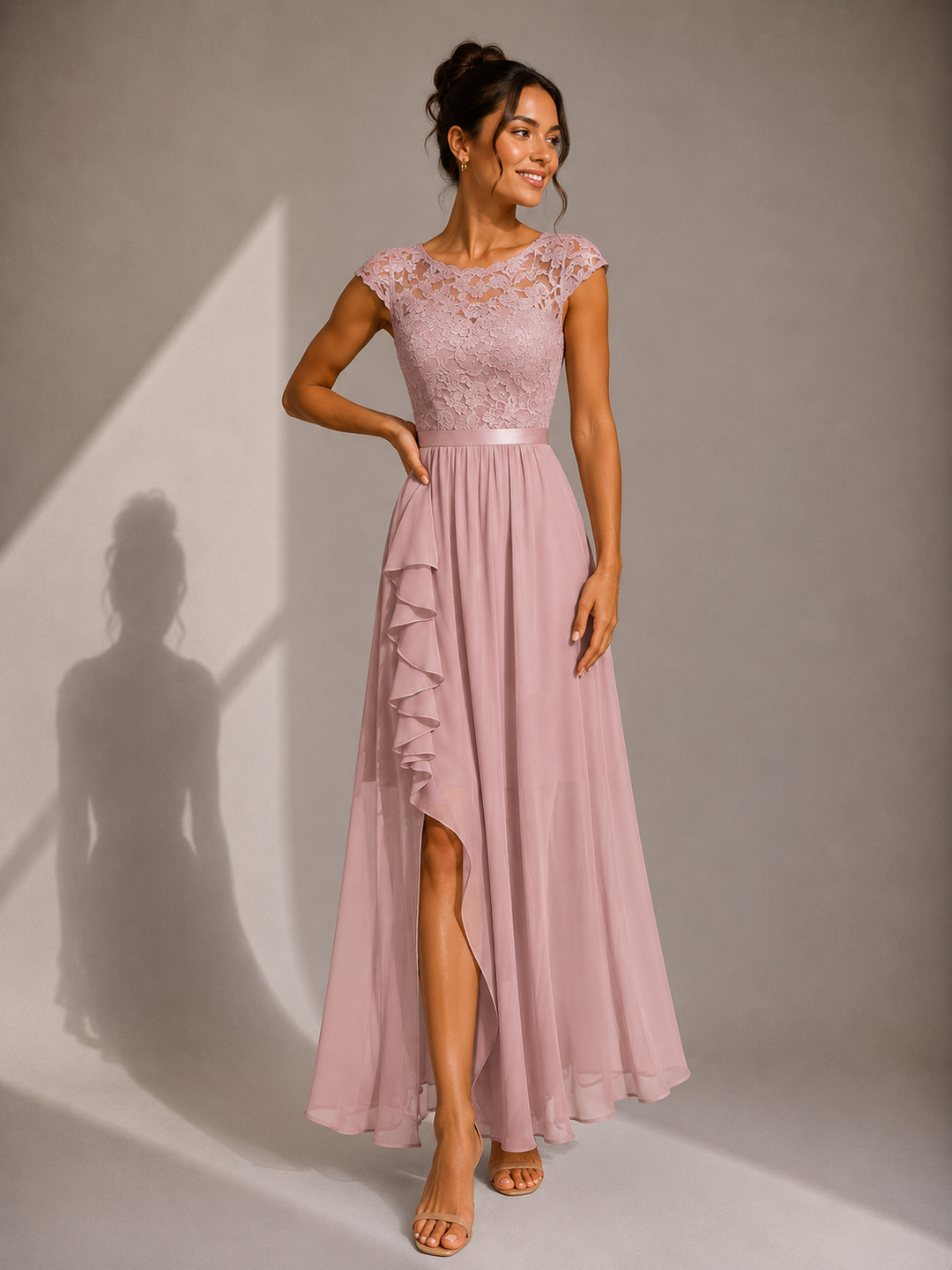 Yoanna - Stylish Lace-Up Maxi Dress With Ruffles