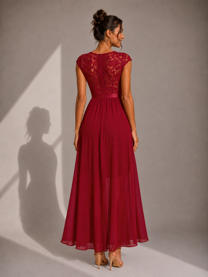 Yoanna - Stylish Lace-Up Maxi Dress With Ruffles