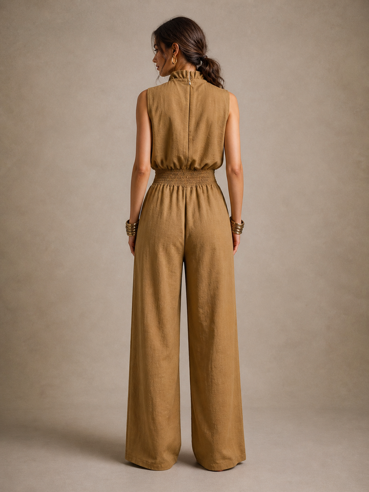 Lygenza - Sleeveless Tie-Neck Wide Leg Jumpsuit
