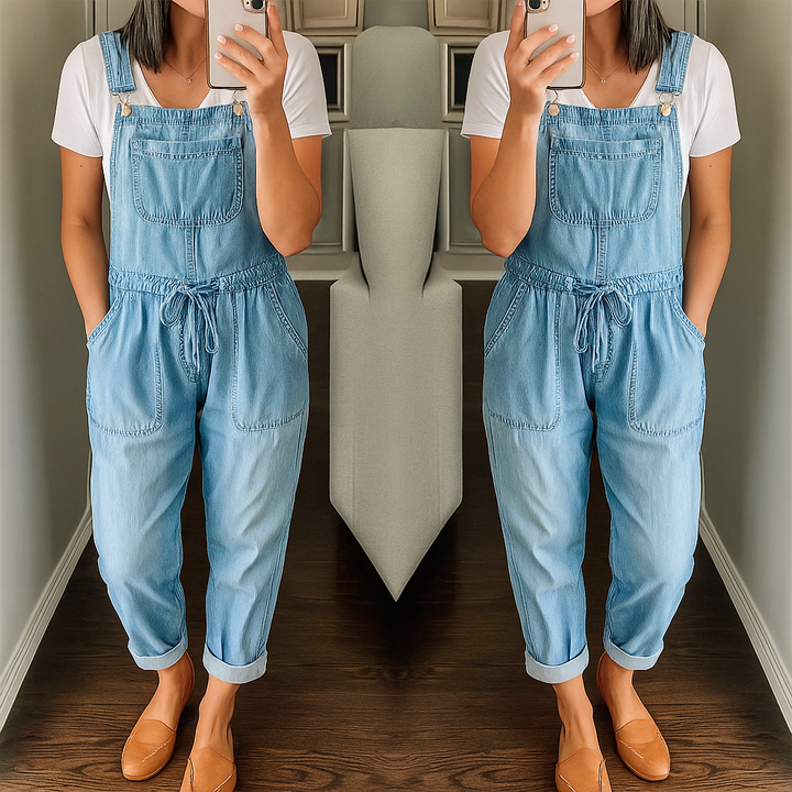 Carly - Casual Drawstring Waist Denim Jumpsuit