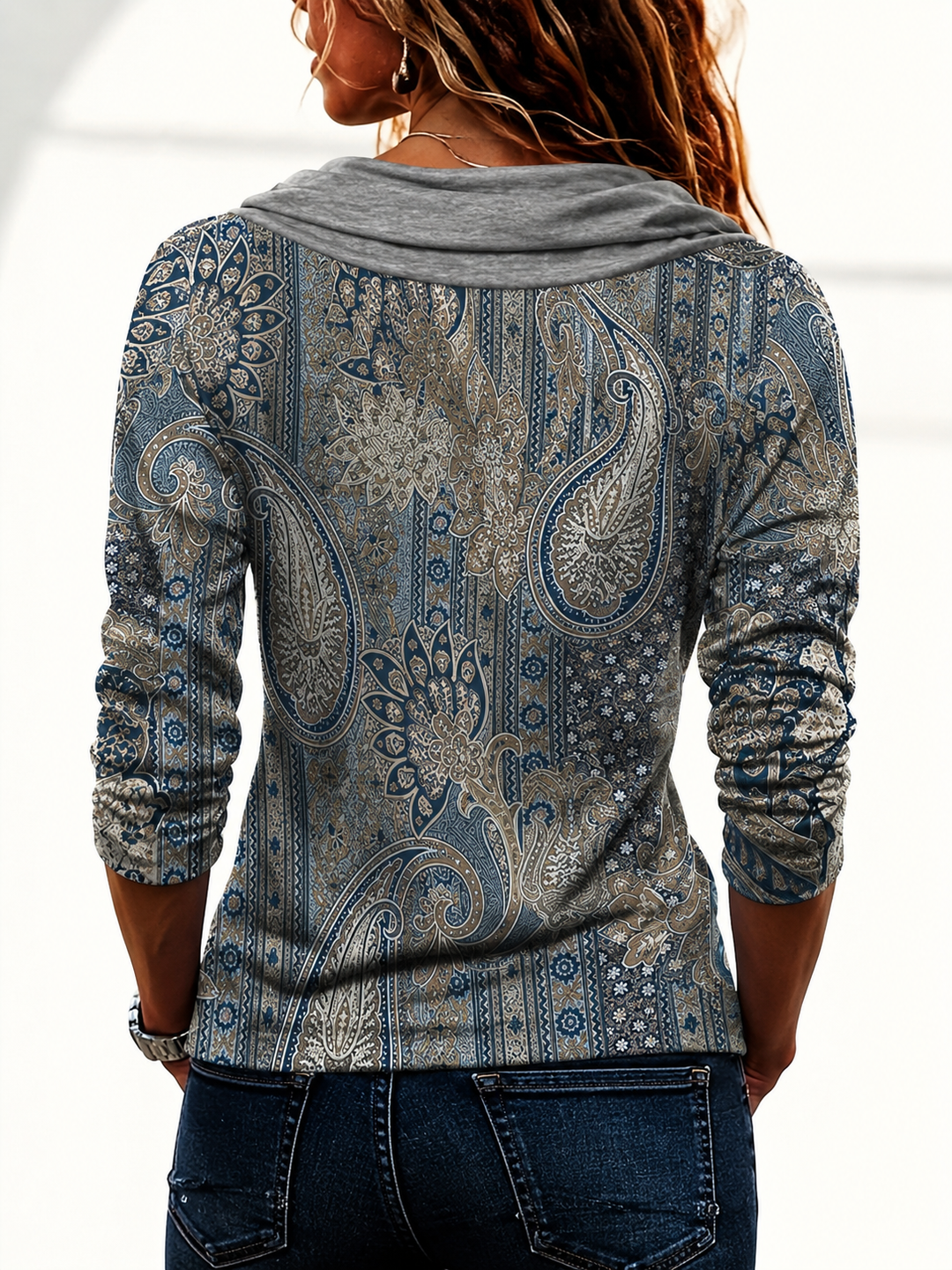 Vespora - Paisley Print Cowl Neck Top