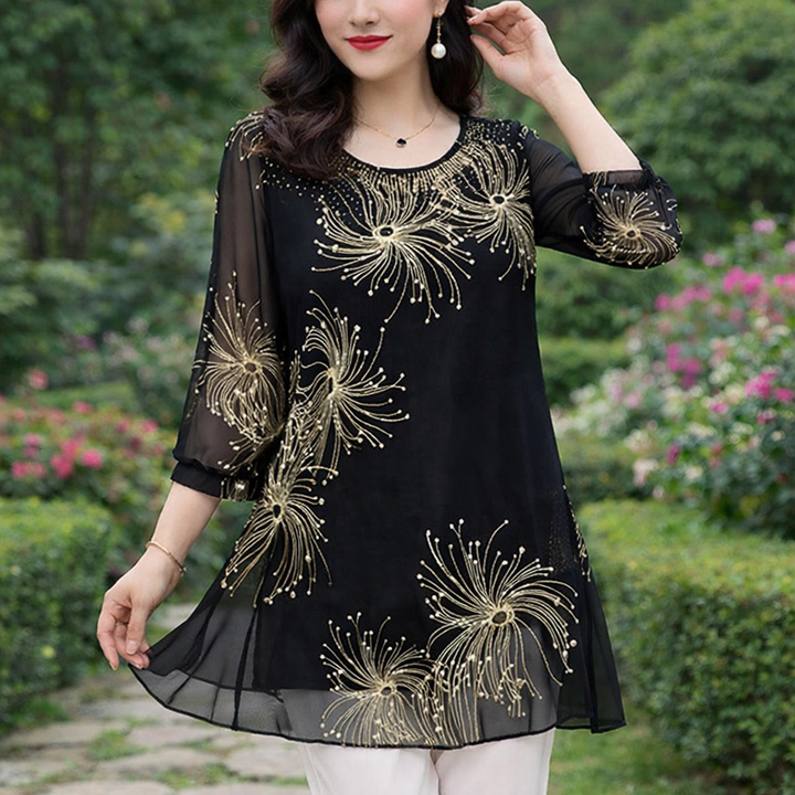 Skirmante - Chiffon Printed Tops With O-Neck
