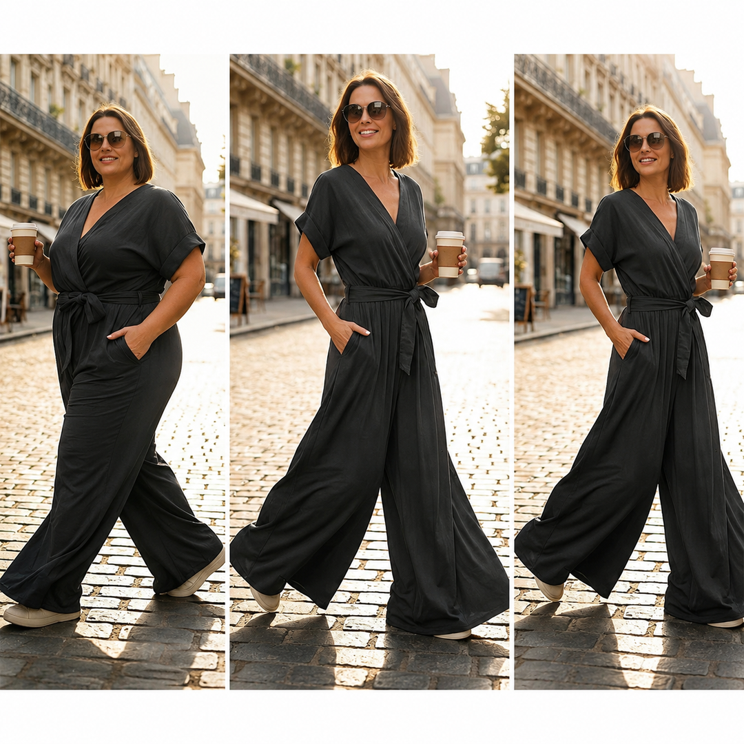 Meryem - Casual V-Neck Tie Waist Wide Leg Jumpsuit