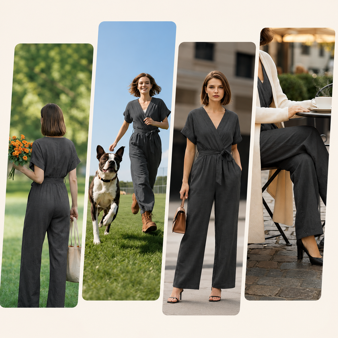 Meryem - Casual V-Neck Tie Waist Wide Leg Jumpsuit