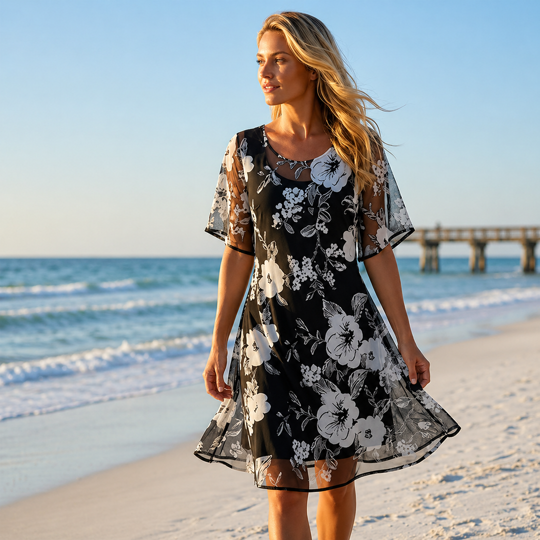 Noay - Elegant Chiffon Dress With a Floral Pattern