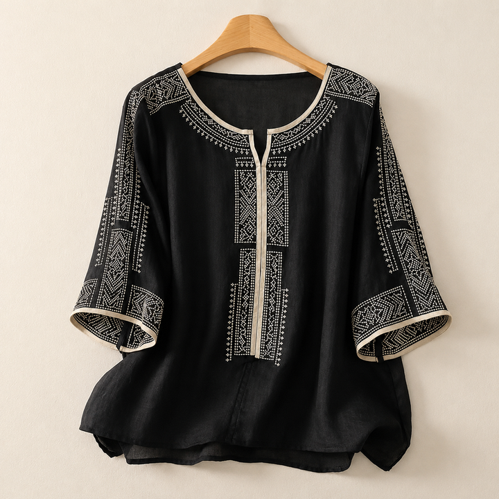 Alivette - Embroidered Linen Blouse