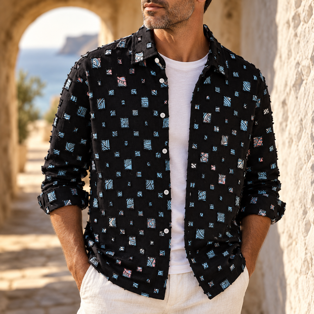 Gaius - Long-Sleeve Button-Up Shirt with Textured Squares