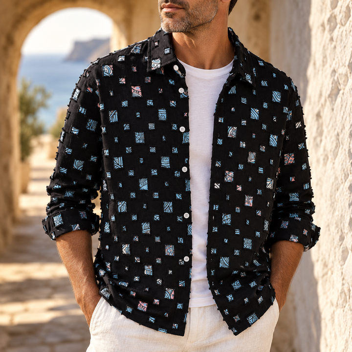 Gaius - Long-Sleeve Button-Up Shirt with Textured Squares