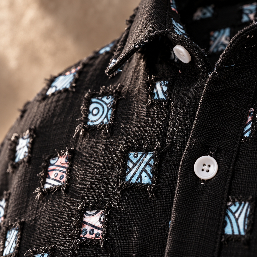 Gaius - Long-Sleeve Button-Up Shirt with Textured Squares