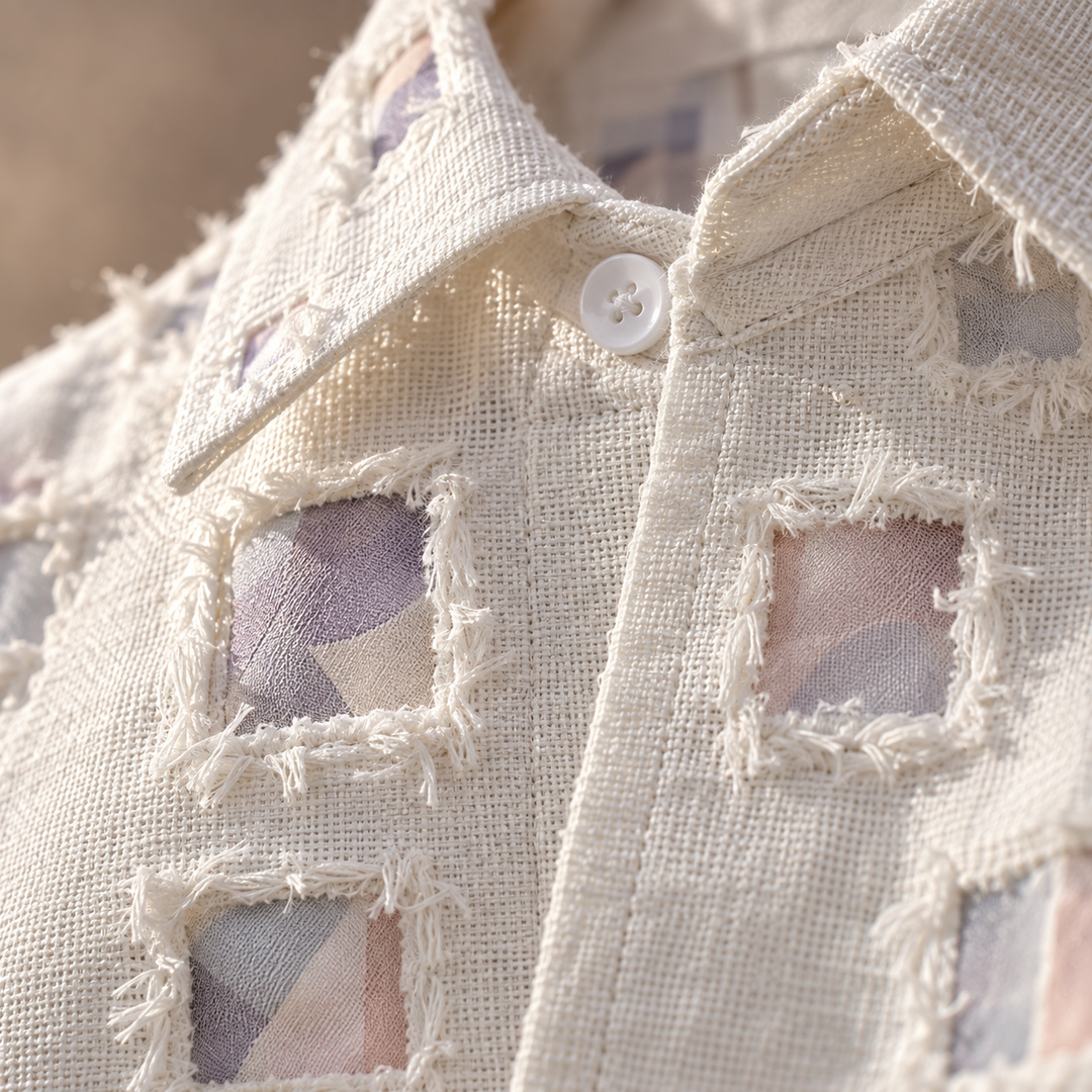 Gaius - Long-Sleeve Button-Up Shirt with Textured Squares