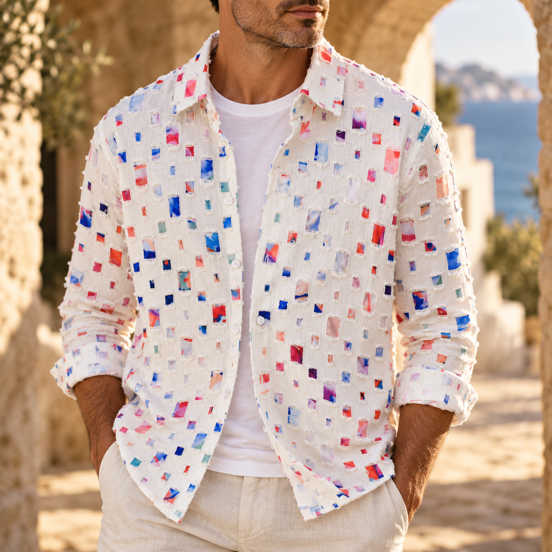 Gaius - Long-Sleeve Button-Up Shirt with Textured Squares