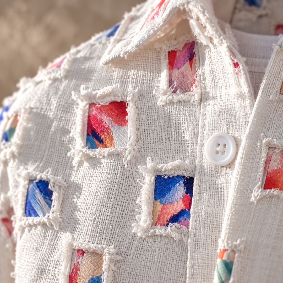 Gaius - Long-Sleeve Button-Up Shirt with Textured Squares