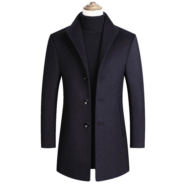 Morkvarg - Elegant Long Winter Coat With Button