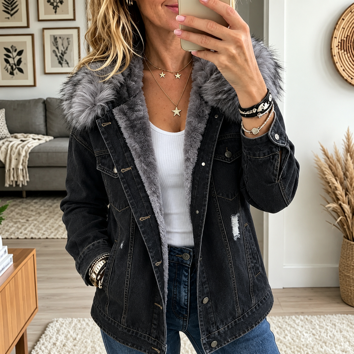 Ottiioria - Denim Jacket With Fur Collar