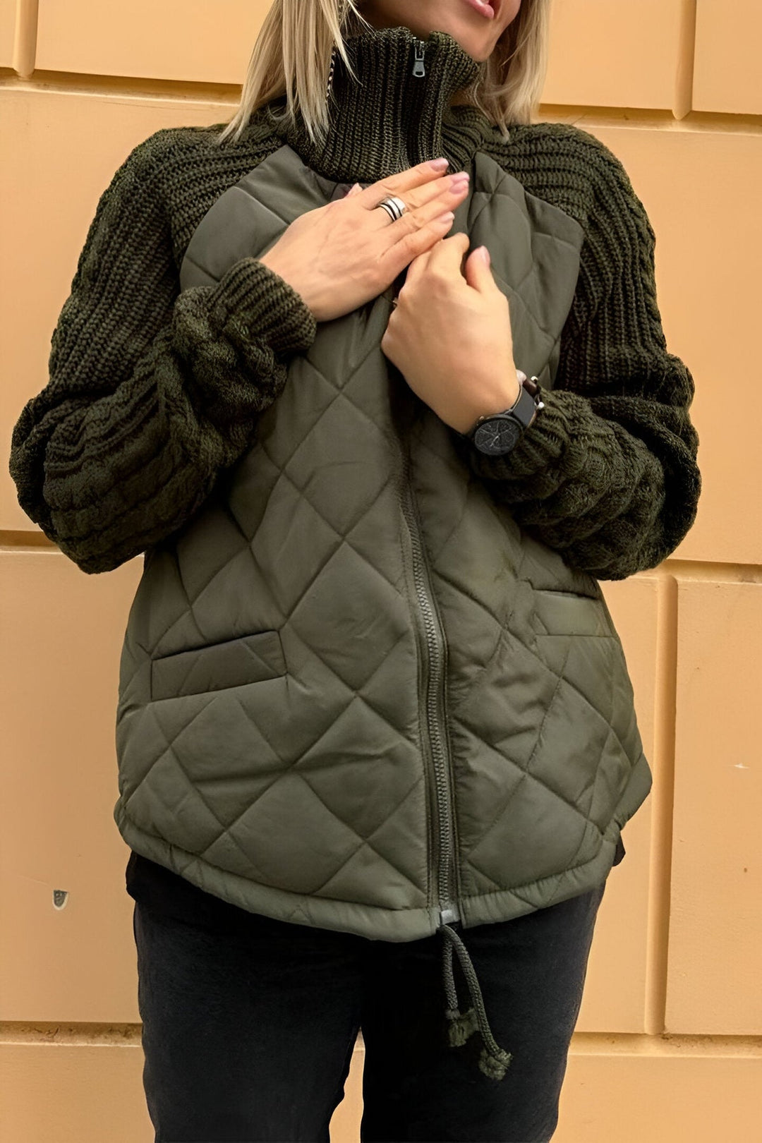 Leonarda - Knitted Patchwork Zipper Jacket