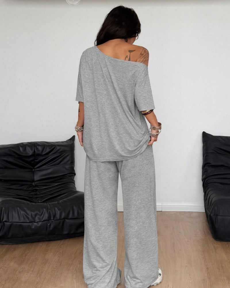 Ratirat - Blouse and Wide Leg Pants Set