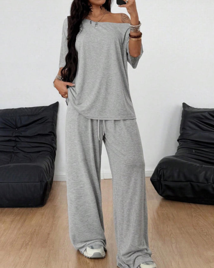 Ratirat - Blouse and Wide Leg Pants Set