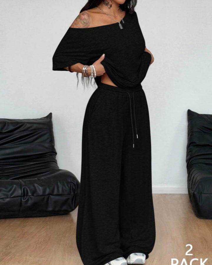 Ratirat - Blouse and Wide Leg Pants Set