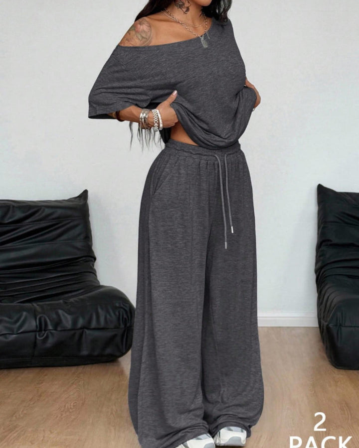 Ratirat - Blouse and Wide Leg Pants Set