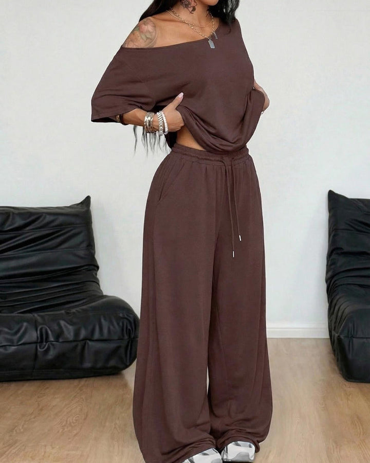 Ratirat - Blouse and Wide Leg Pants Set