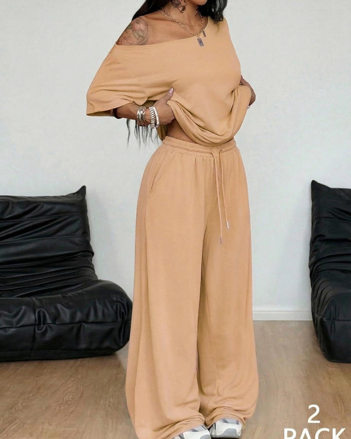 Ratirat - Blouse and Wide Leg Pants Set