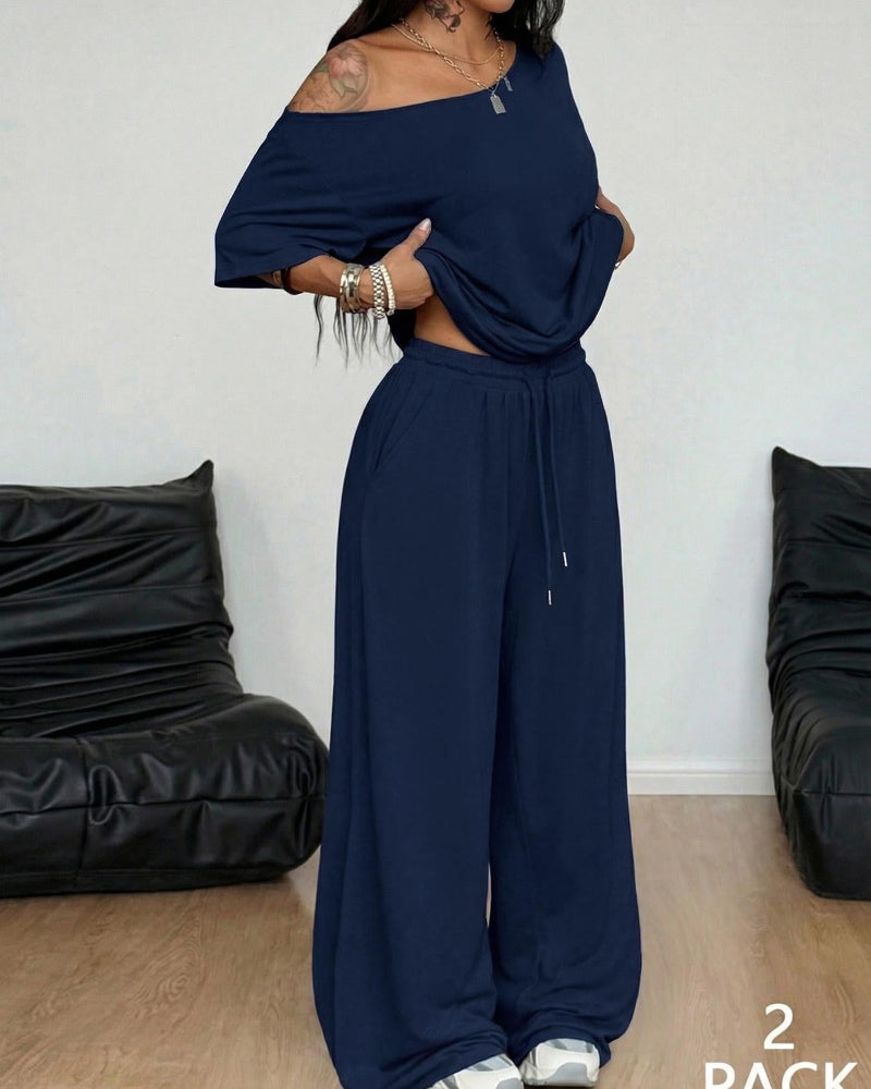 Ratirat - Blouse and Wide Leg Pants Set